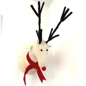 Holiday Christmas Red Nose Reindeer Felt Wallhead Bust Hanging